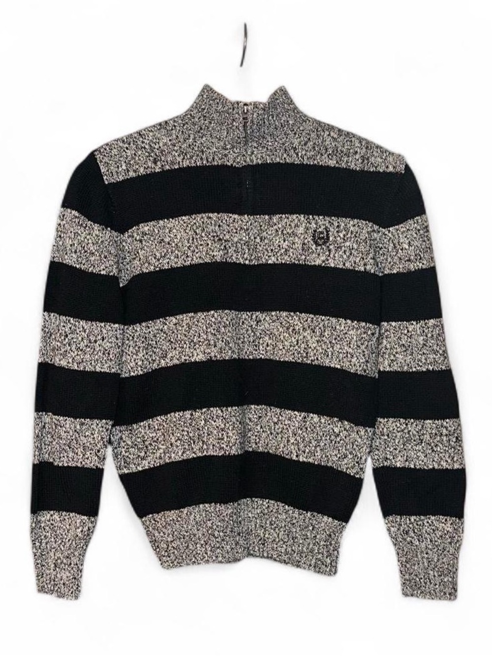 Chaps Quarter Zip Sweater Boys L Large 14-16 Black Grey Striped